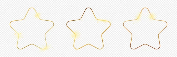 透明な背景に孤立した3つの金の輝く丸みを帯びた星の形のフレームのセット 輝く効果を持つ光沢のあるフレーム ベクターイラスト — ストックベクタ