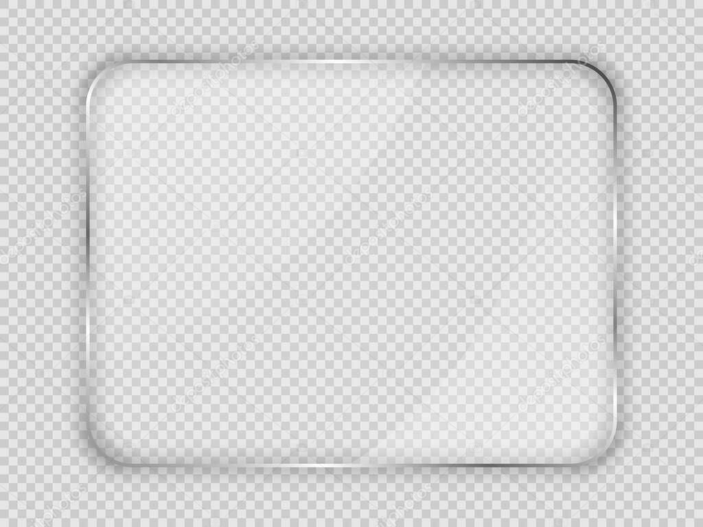 Glass plate in rounded rectangular frame isolated on transparent background. Vector illustration.