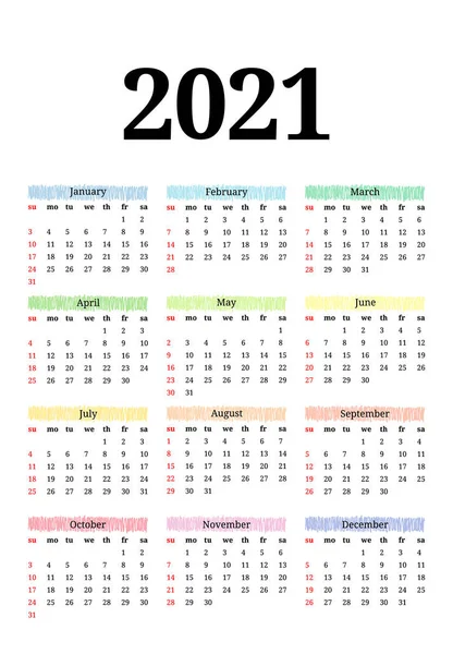 Календарь 2021 Год Изолирован Белом Фоне Воскресенья Понедельник Бизнес Искушает — стоковый вектор