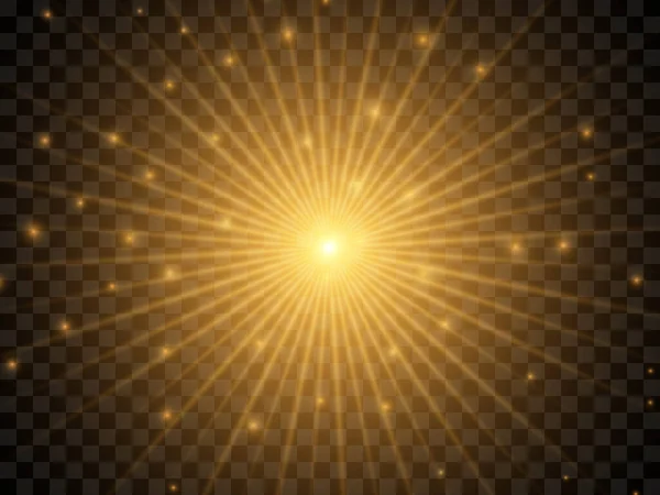 透明な背景に日光 孤立した黄色の光の光線 ベクターイラスト — ストックベクタ
