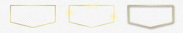 Набір Трьох Золотих Сяючих Рамок Ізольованих Прозорому Фоні Блискуча Рамка — стоковий вектор