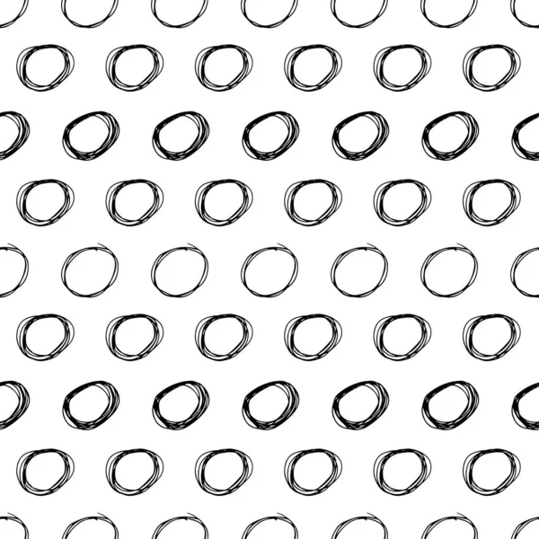 Seamless Pattern Black Sketch Hand Drawn Brush Scribble Circles Shape — Stock Vector