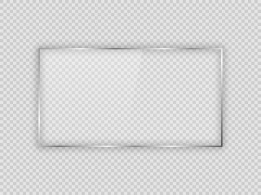 Dikdörtgen çerçevedeki cam plaka şeffaf arkaplanda izole edildi. Vektör illüstrasyonu.