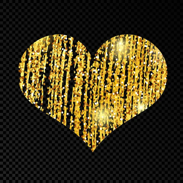 Сердце Золотой Блестящей Каракульной Краской Темном Прозрачном Фоне Фон Золотыми — стоковый вектор