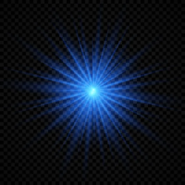 镜头照明弹的光效 蓝色发光的光在透明的背景上闪烁着星星光 矢量说明 — 图库矢量图片