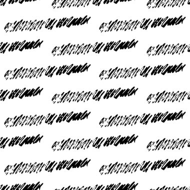 Beyaz arka planda soyut şekillerde siyah kalem fırça darbeleriyle kusursuz desen. Vektör illüstrasyonu