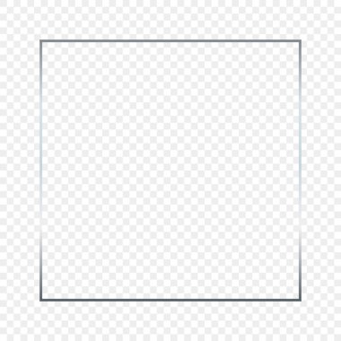 Şeffaf arkaplanda izole edilmiş gümüş renkli kare çerçeve. Parlak efektli parlak bir çerçeve. Vektör illüstrasyonu.