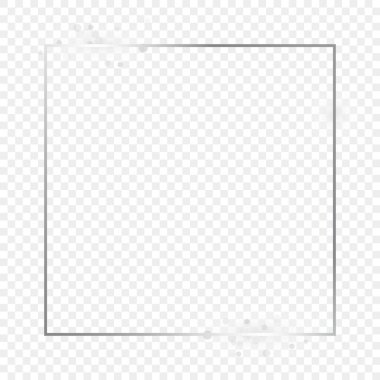 Şeffaf arkaplanda ışıldayan gümüş renkli kare çerçeve. Parlak efektli parlak bir çerçeve. Vektör illüstrasyonu.