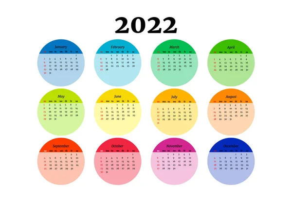 Calendario Para 2022 Aislado Sobre Fondo Blanco Domingo Lunes Plantilla — Archivo Imágenes Vectoriales