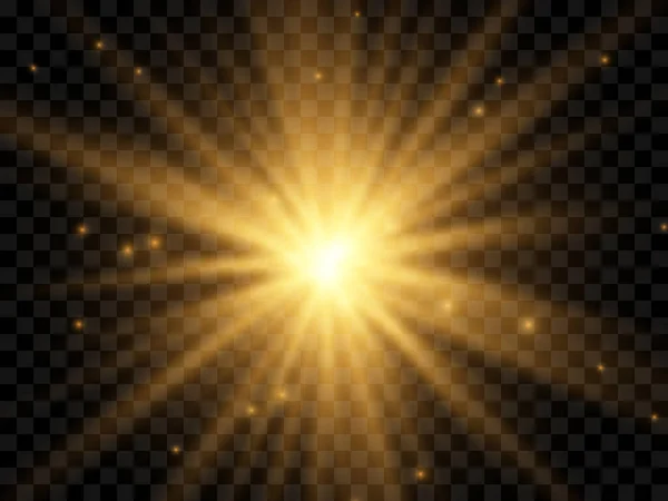 Lumière Soleil Sur Fond Transparent Rayons Lumière Jaunes Isolés Illustration — Image vectorielle