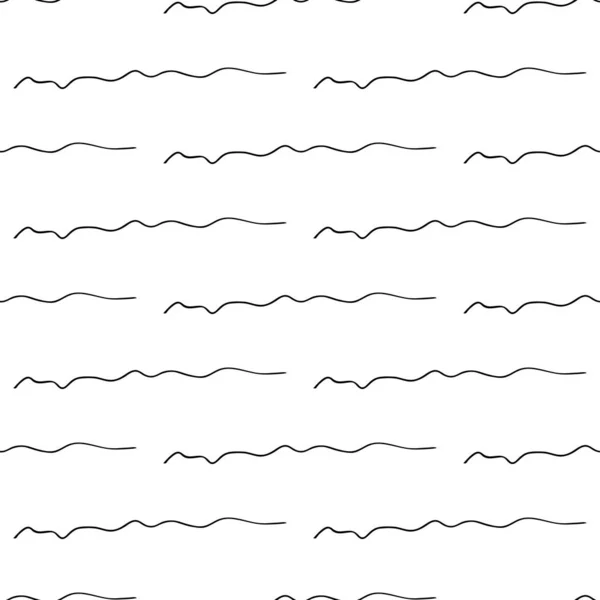 Безшовний Візерунок Чорною Рукою Намальовані Каракулі Хвилясті Лінії Білому Тлі — стоковий вектор
