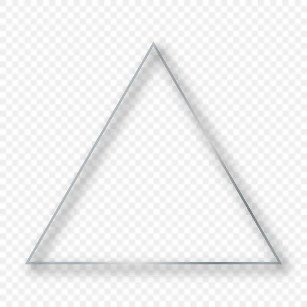Stříbrný Zářící Trojúhelníkový Rám Stínem Izolovaným Průhledném Pozadí Lesklý Rám — Stockový vektor