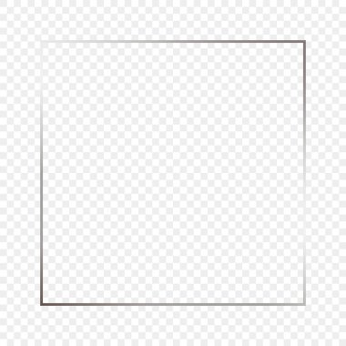 Şeffaf arkaplanda izole edilmiş gümüş renkli kare çerçeve. Parlak efektli parlak bir çerçeve. Vektör illüstrasyonu.