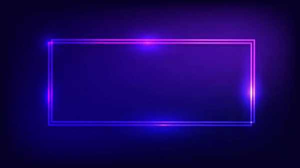Neon Double Rectangular Frame Shining Effects Dark Background Empty Glowing — Stock Vector