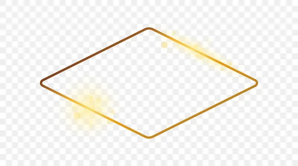 透明な背景に孤立した金色の輝く丸みを帯びた菱形のフレーム 輝く効果を持つ光沢のあるフレーム ベクターイラスト — ストックベクタ