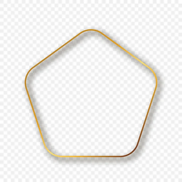 Gold Glowing Rounded Pentagon Shape Frame Shadow Isolated Transparent Background — Stock Vector
