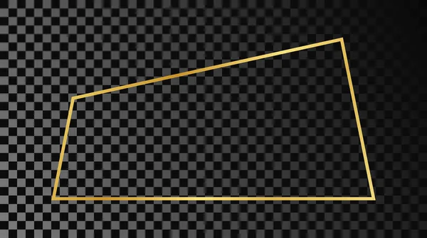 Guld Glödande Parallell Form Ram Isolerad Mörk Transparent Bakgrund Glänsande — Stock vektor