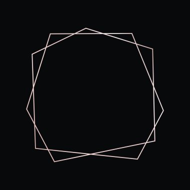 Parlak efektleri koyu arkaplanda izole edilmiş gül sarısı geometrik poligonal çerçeve. Parlak sanat deco arkaplanı boş. Vektör illüstrasyonu.