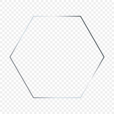 Şeffaf arkaplanda gümüş parıldayan altıgen çerçeve izole edildi. Parlak efektli parlak bir çerçeve. Vektör illüstrasyonu.