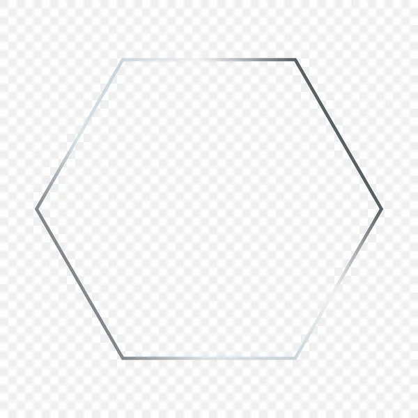 Zilver Gloeiend Zeshoekig Frame Geïsoleerd Transparante Achtergrond Glanzend Frame Met — Stockvector