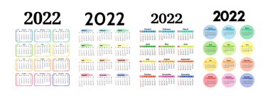 2022 için dört dikey takvim seti beyaz bir arkaplanda izole edildi. Pazardan pazartesiye, iş planı. Vektör illüstrasyonu