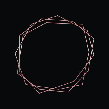 Parlak efektleri koyu arkaplanda izole edilmiş gül sarısı geometrik poligonal çerçeve. Parlak sanat deco arkaplanı boş. Vektör illüstrasyonu.