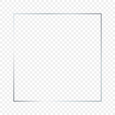 Şeffaf arkaplanda izole edilmiş gümüş renkli kare çerçeve. Parlak efektli parlak bir çerçeve. Vektör illüstrasyonu.