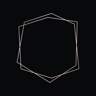 Parlak efektleri koyu arkaplanda izole edilmiş gül sarısı geometrik poligonal çerçeve. Parlak sanat deco arkaplanı boş. Vektör illüstrasyonu.