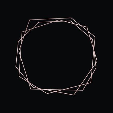 Parlak efektleri koyu arkaplanda izole edilmiş gül sarısı geometrik poligonal çerçeve. Parlak sanat deco arkaplanı boş. Vektör illüstrasyonu.