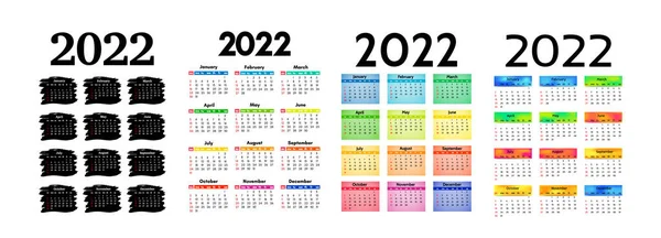 Набір Чотирьох Вертикальних Календарів 2022 Року Ізольовано Білому Тлі Неділя — стоковий вектор