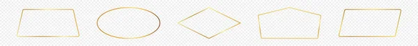 Набор Пяти Золотых Светящихся Рамок Различной Геометрической Формы Изолированных Прозрачном — стоковый вектор