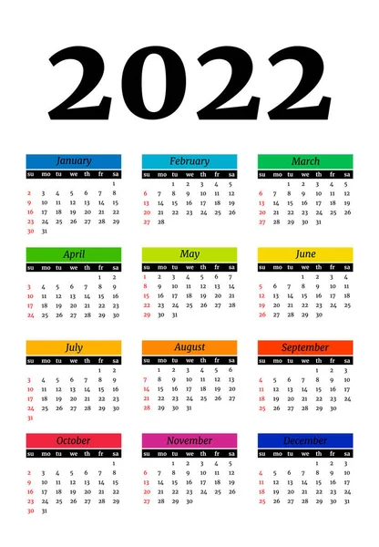 Calendario 2022 Isolato Sfondo Bianco Domenica Lunedì Modello Business Illustrazione — Vettoriale Stock