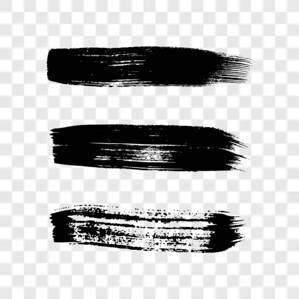 Černé Tahy Štětcem Sada Tří Malovaných Inkoustových Pruhů Inkoust Izolovaný — Stockový vektor