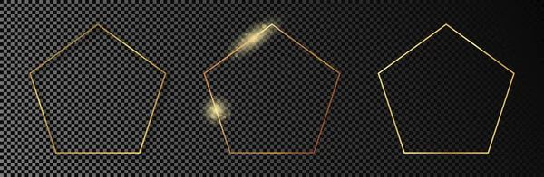 Σύνολο Από Τρία Χρυσά Λαμπερά Πλαίσια Σχήματος Πεντάγωνου Που Απομονώνονται — Διανυσματικό Αρχείο