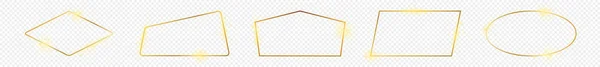 Set Aus Fünf Goldglänzenden Rahmen Unterschiedlicher Geometrischer Form Isoliert Auf — Stockvektor
