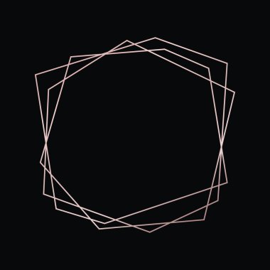 Parlak efektleri koyu arkaplanda izole edilmiş gül sarısı geometrik poligonal çerçeve. Parlak sanat deco arkaplanı boş. Vektör illüstrasyonu.