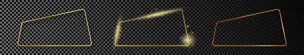 Набір Трьох Золотих Закруглених Рамок Трапеції Ізольованих Темному Прозорому Фоні — стоковий вектор