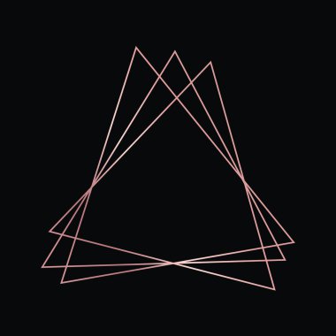 Parlak efektleri koyu arkaplanda izole edilmiş gül sarısı geometrik poligonal çerçeve. Parlak sanat deco arkaplanı boş. Vektör illüstrasyonu.