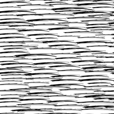 Beyaz arka planda soyut şekillerde siyah kalem fırça darbeleriyle kusursuz desen. Vektör illüstrasyonu