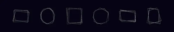 Set Six Silver Geometric Polygonal Frames Shining Effects Isolated Dark — Stock Vector