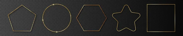 Set Med Fem Guld Glödande Olika Geometriska Ram Form Isolerad — Stock vektor