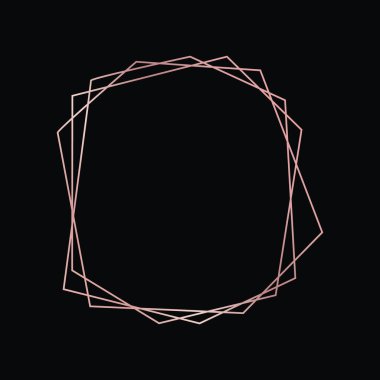 Parlak efektleri koyu arkaplanda izole edilmiş gül sarısı geometrik poligonal çerçeve. Parlak sanat deco arkaplanı boş. Vektör illüstrasyonu.