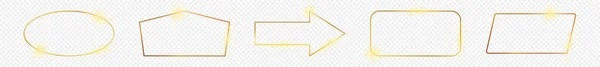 Set Aus Fünf Goldglänzenden Rahmen Unterschiedlicher Geometrischer Form Isoliert Auf — Stockvektor