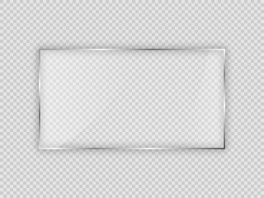 Dikdörtgen çerçevedeki cam plaka şeffaf arkaplanda izole edildi. Vektör illüstrasyonu.