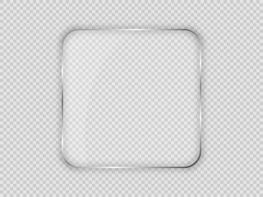 Yuvarlak kare çerçeveli cam plaka şeffaf arkaplanda izole edilmiş. Vektör illüstrasyonu.