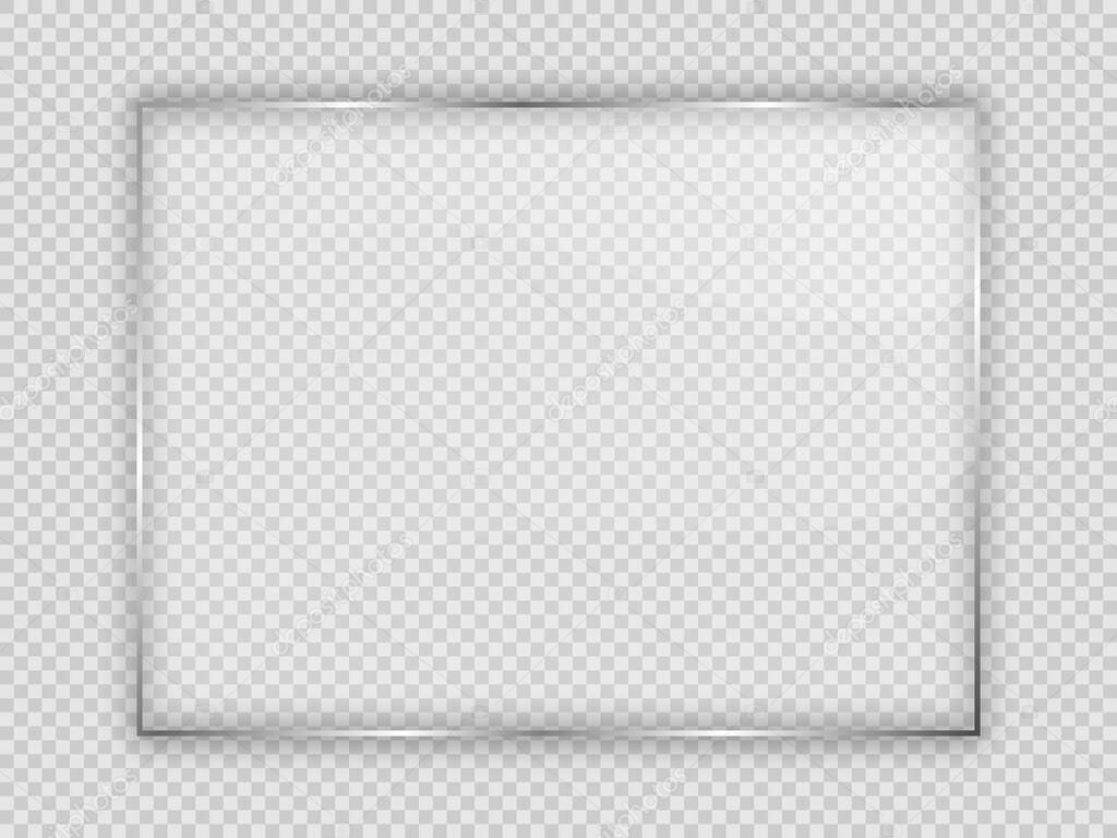 Glass plate in rectangle frame isolated on transparent background. Vector illustration.