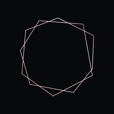 Parlak efektleri koyu arkaplanda izole edilmiş gül sarısı geometrik poligonal çerçeve. Parlak sanat deco arkaplanı boş. Vektör illüstrasyonu.