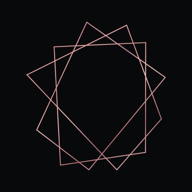 Parlak efektleri koyu arkaplanda izole edilmiş gül sarısı geometrik poligonal çerçeve. Parlak sanat deco arkaplanı boş. Vektör illüstrasyonu.