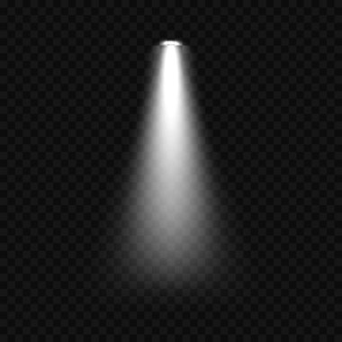 Spot ışıklarıyla birlikte soğuk beyaz ışık. Koyu şeffaf bir arkaplanda sahne aydınlatma efektleri. Vektör illüstrasyonu