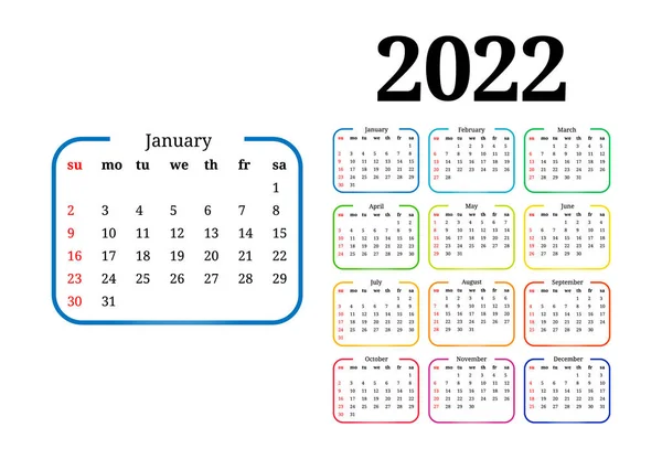 Calendario Para 2022 Con Gran Enero Aislado Sobre Fondo Blanco — Vector de stock